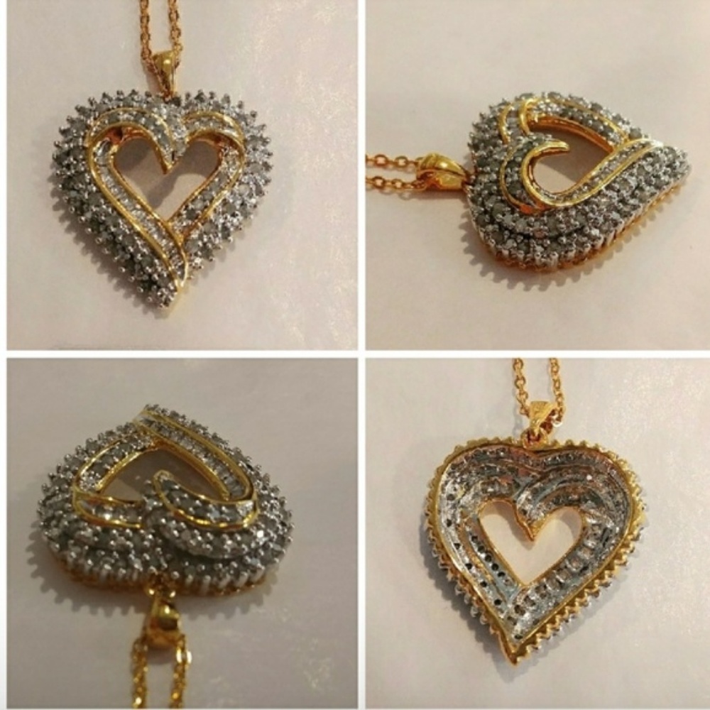 1CTTW Yellow Gold over Brass Diamond Heart Pendant